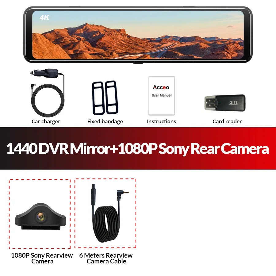 ConnectDrive Spiegel Dashcam 4K GPS — 12 Zoll, Dual-Kamera 6 m oder 10 m