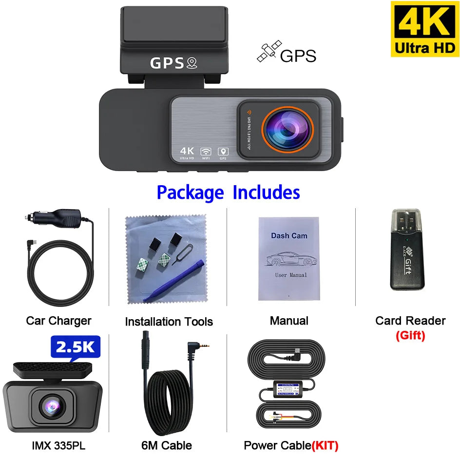 Dashcam 4K UHD + 2,5K Rückkamera mit GPS und WiFi — ConnectDrive D4 Drive
