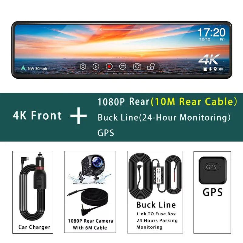 ConnectDrive Spiegel Dashcam 4K — 11,26 Zoll, Dual-Kamera, GPS und WLAN