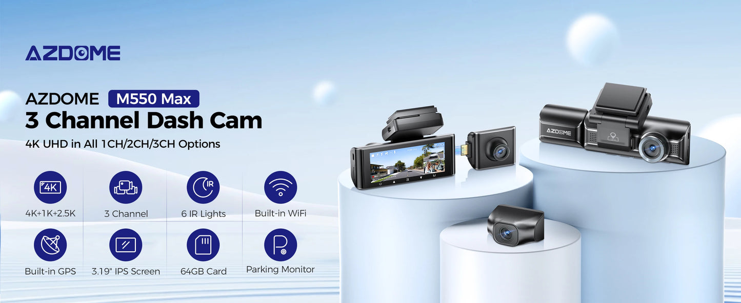 Dashcam 4K + 2K Dual mit GPS und bis zu 256 GB Speicher — ConnectDrive M550