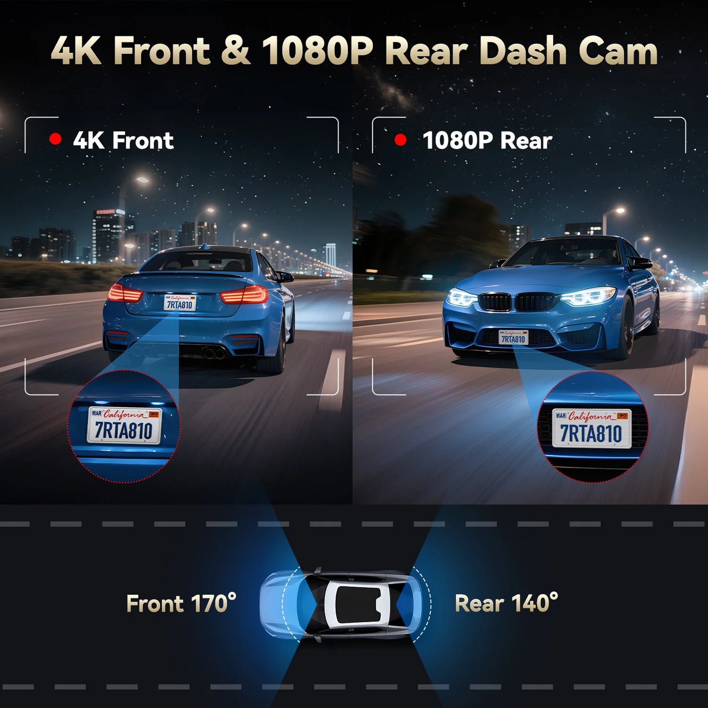 Dashcam 4K mit 5,8 GHz WiFi und Touchscreen GPS — ConnectDrive D4 Swift