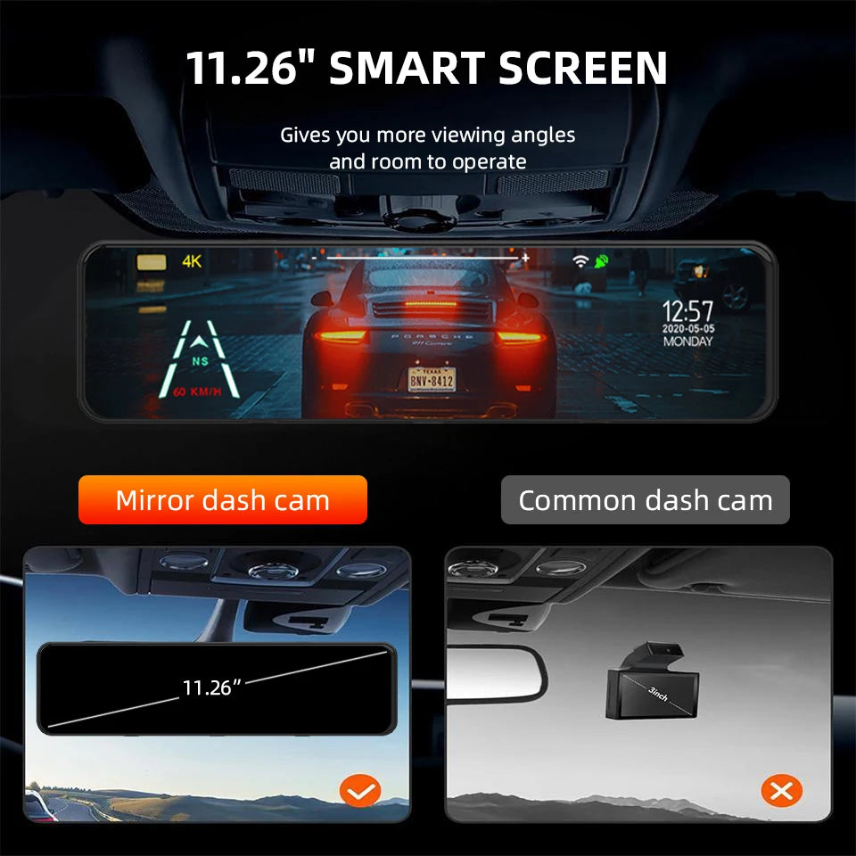 ConnectDrive Spiegel Dashcam 4K GPS — 12 Zoll, Dual-Kamera 6 m oder 10 m