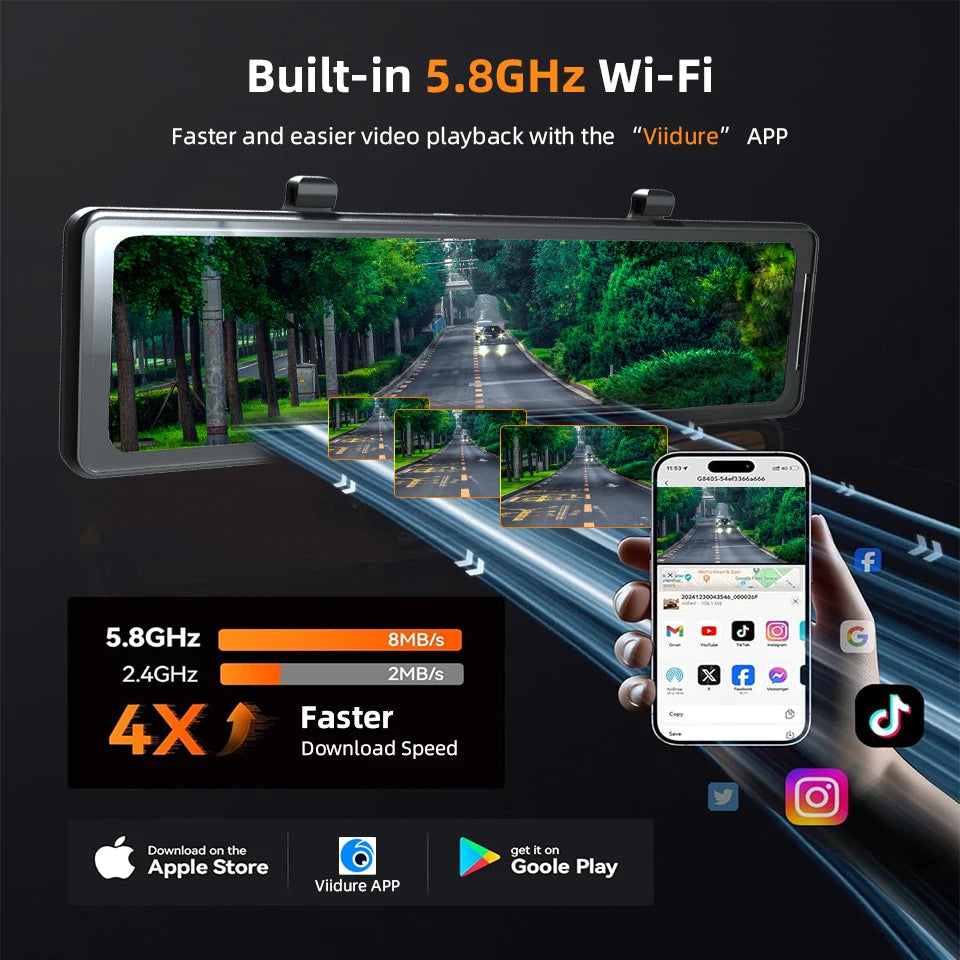 ConnectDrive Spiegel Dashcam 4K GPS — 12 Zoll, Dual-Kamera 6 m oder 10 m