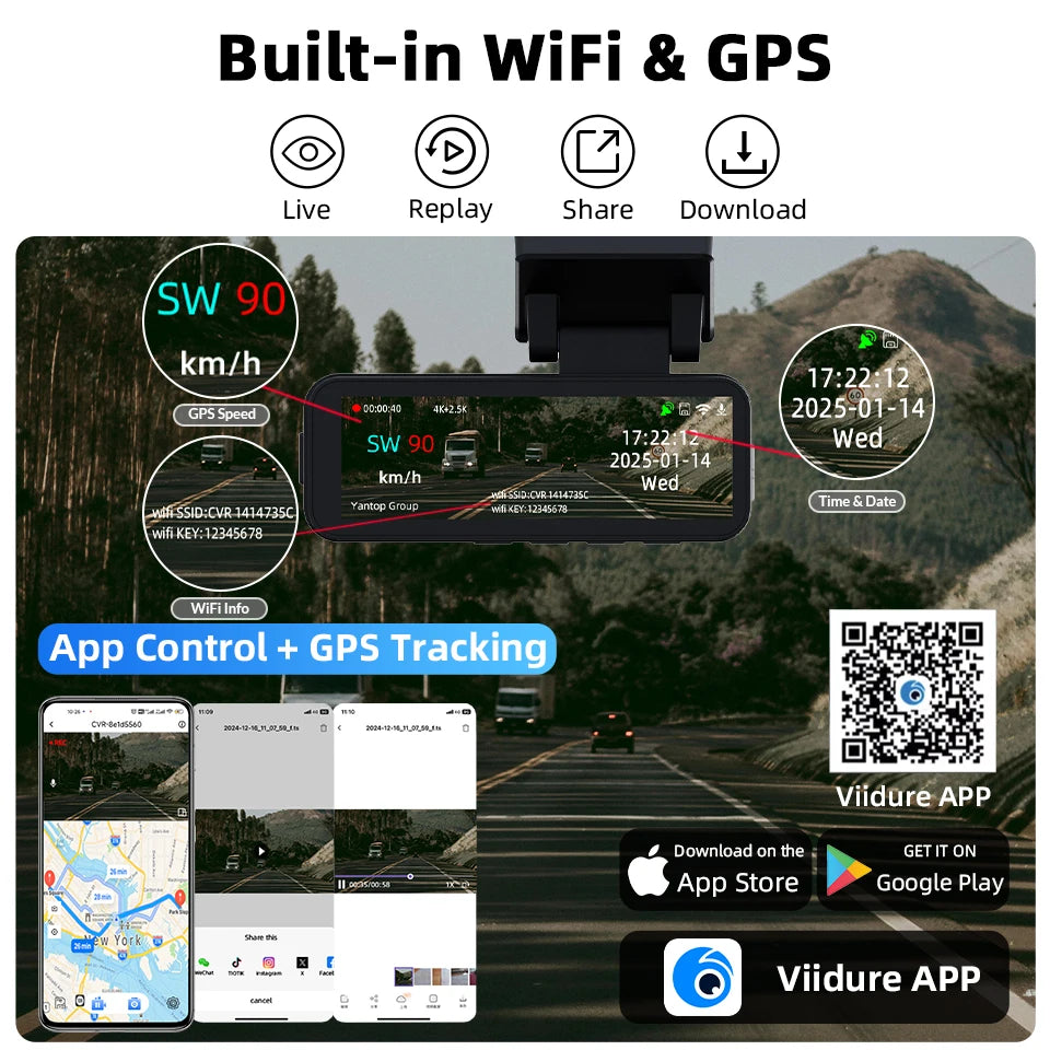 Dashcam 4K UHD + 2,5K Rückkamera mit GPS und WiFi — ConnectDrive D4 Drive