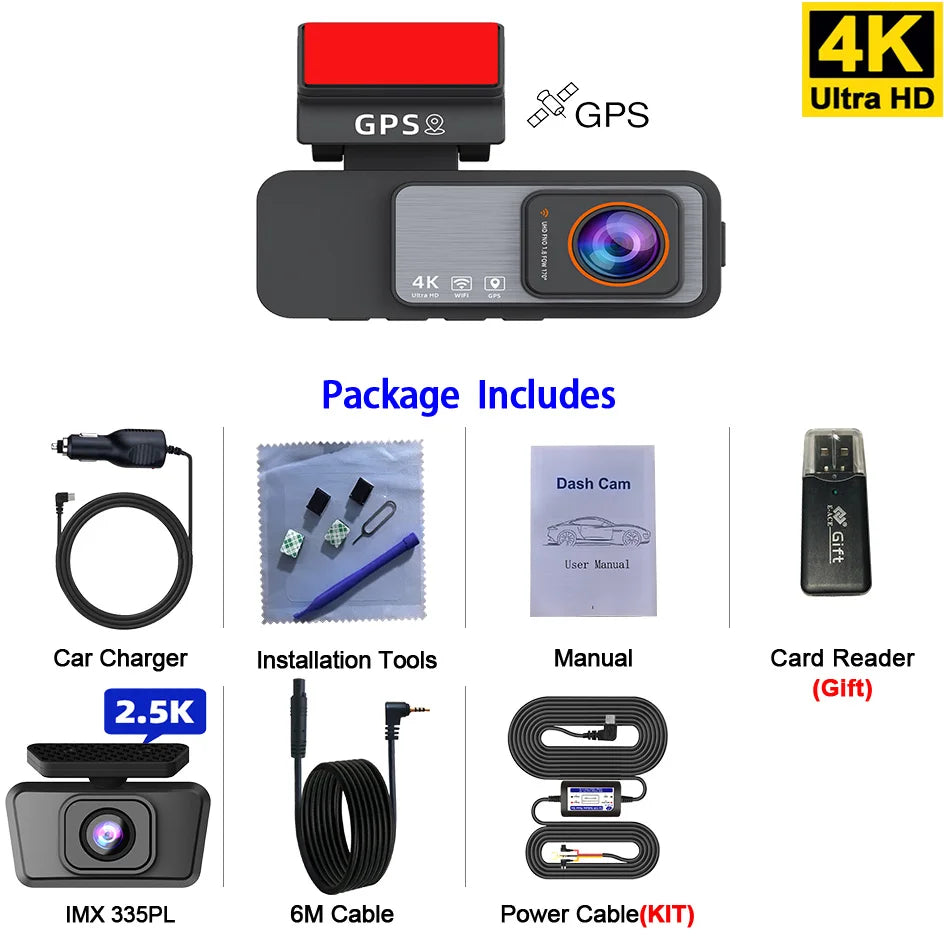 Dashcam 4K UHD + 2,5K Rückkamera mit GPS und WiFi — ConnectDrive D4 Drive