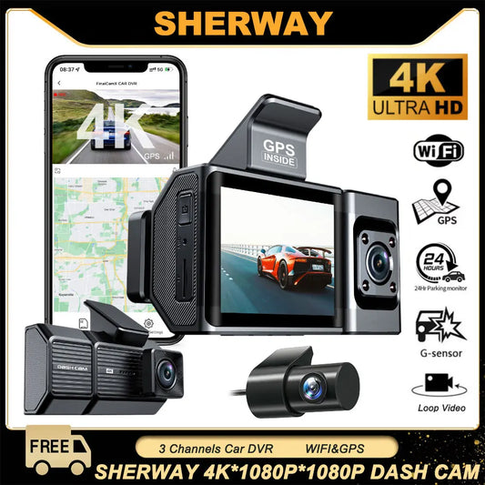 ConnectDrive 3-Kanal Dashcam 4K — Front, Heck und Innenraum, GPS und Parküberwachung