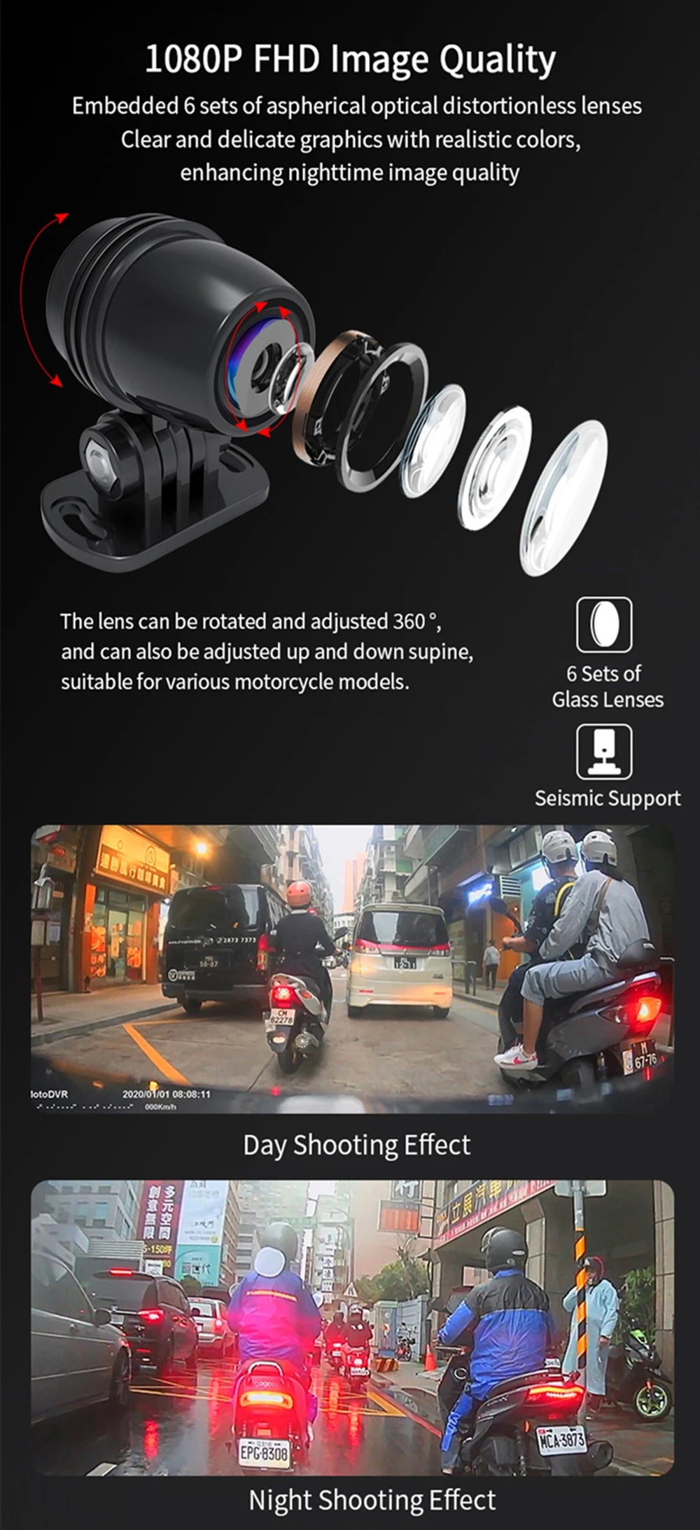 ConnectDrive Motorrad Dashcam Dual 1080P — WiFi, optional GPS, wasserdicht