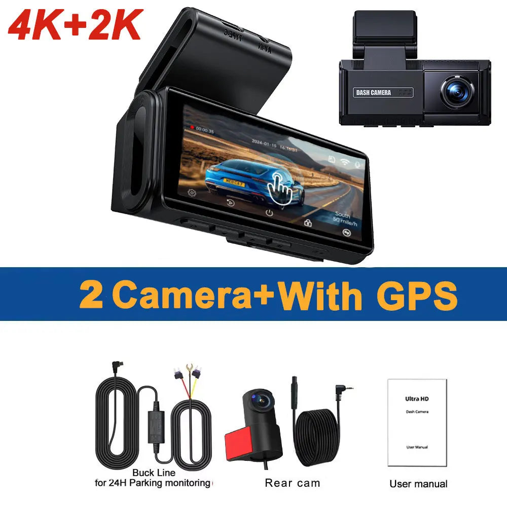 Dashcam 4K + 2K mit 4-Zoll-Touchscreen GPS WiFi — ConnectDrive D4 Touch