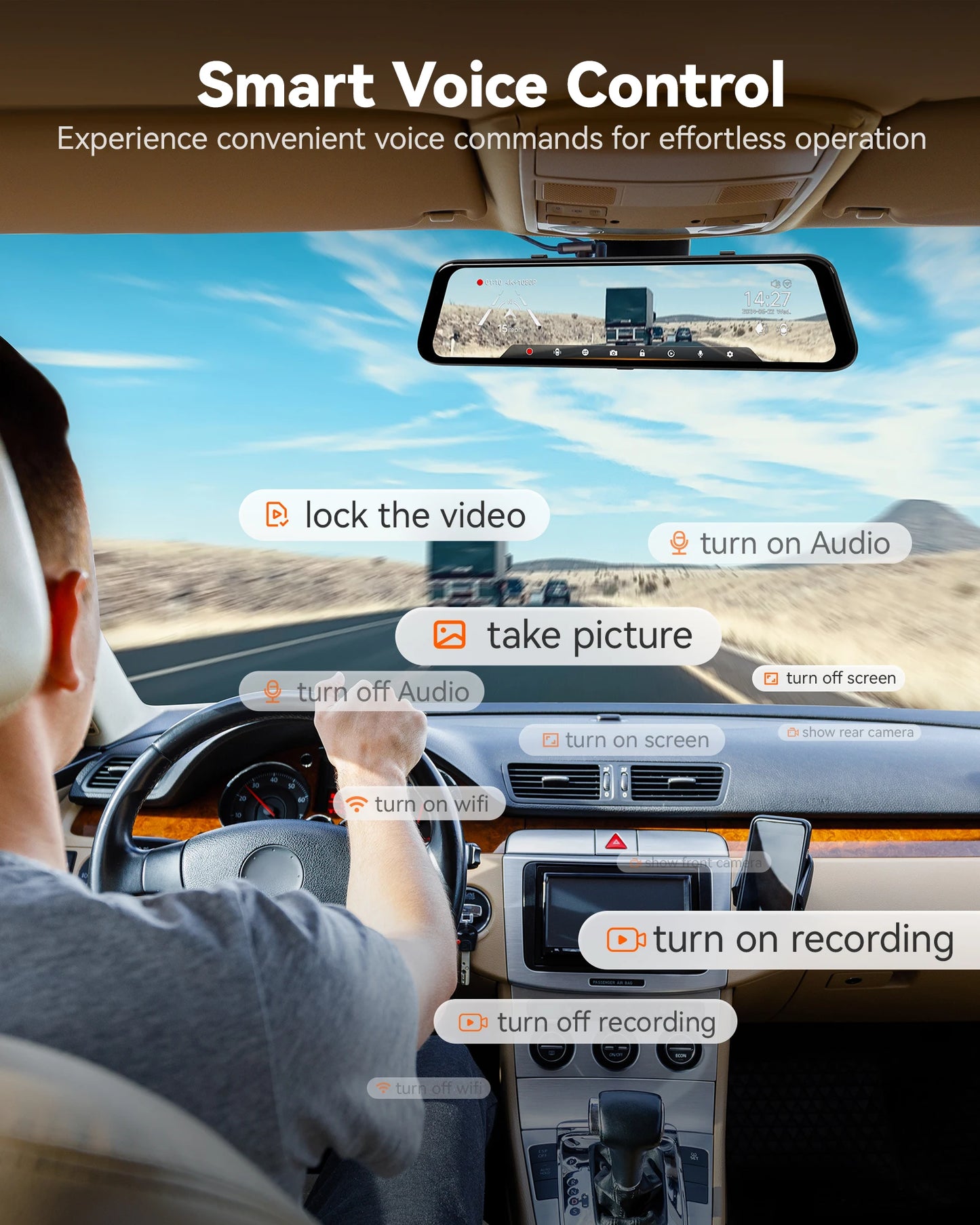 ConnectDrive Spiegel Dashcam 4K mit ADAS und BSD — 12 Zoll, 5,8-GHz-WLAN, GPS