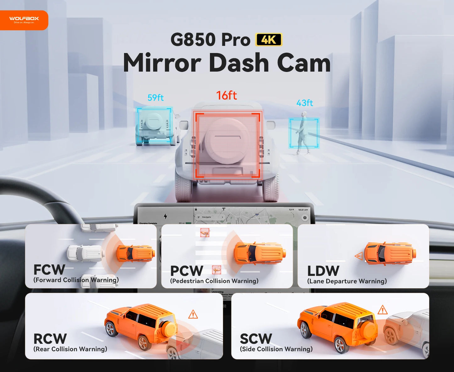 ConnectDrive Spiegel Dashcam 4K mit ADAS und BSD — 12 Zoll, 5,8-GHz-WLAN, GPS