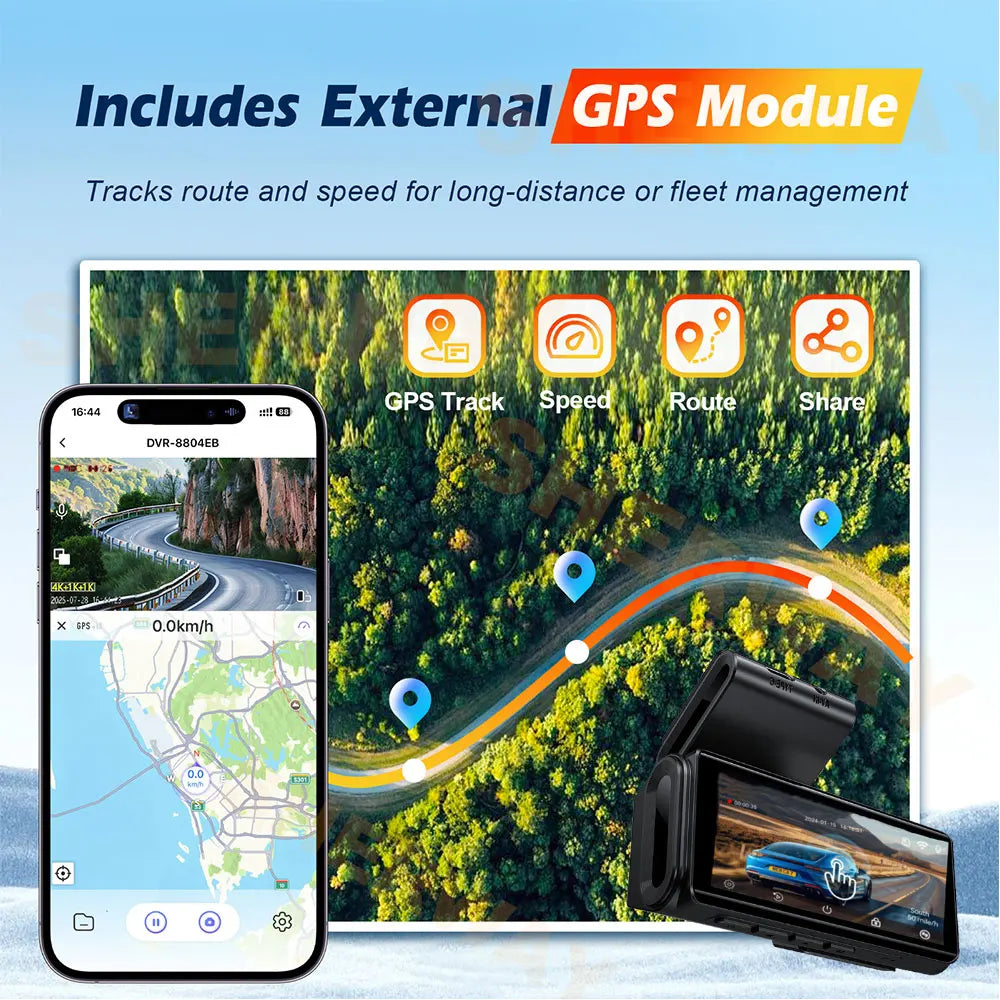 Dashcam 4K + 2K mit 4-Zoll-Touchscreen GPS WiFi — ConnectDrive D4 Touch