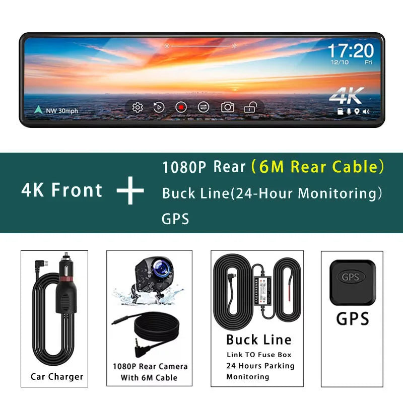 ConnectDrive Spiegel Dashcam 4K — 11,26 Zoll, Dual-Kamera, GPS und WLAN