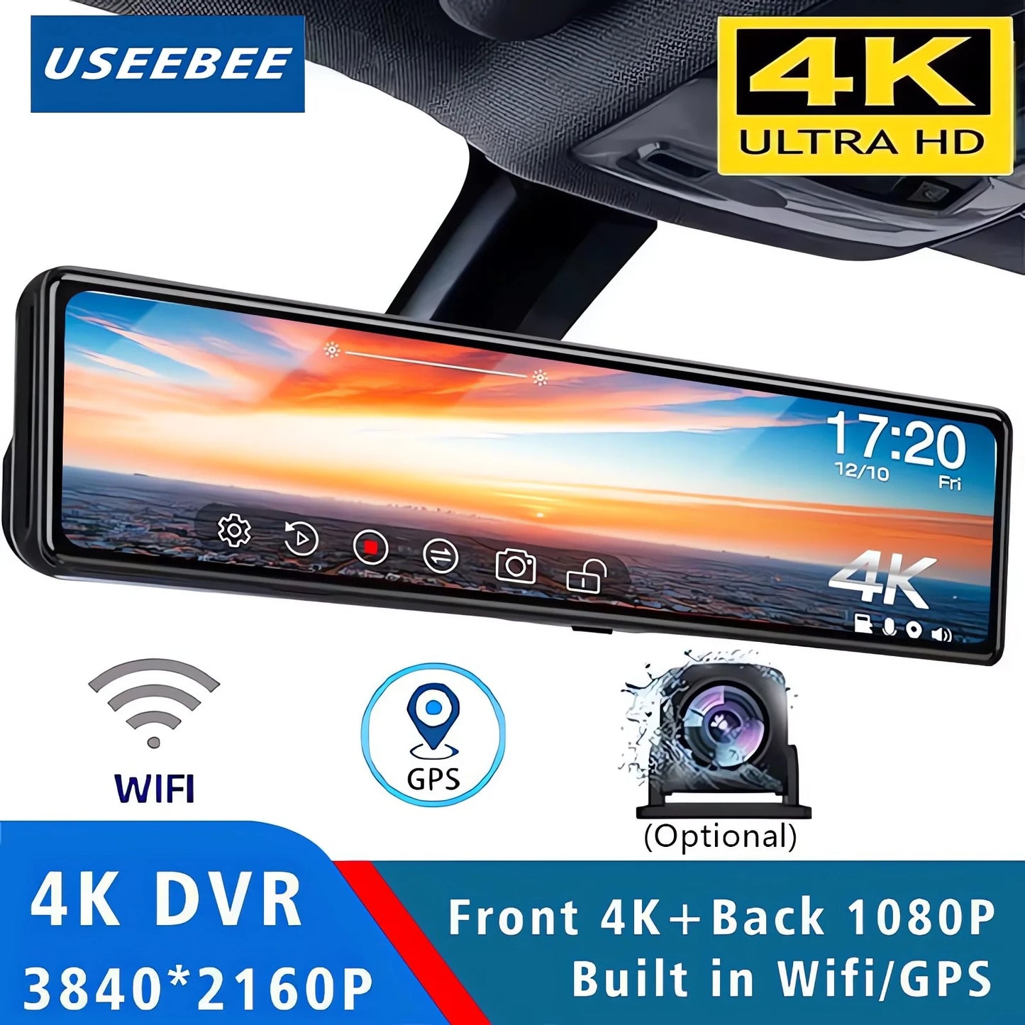 ConnectDrive Spiegel Dashcam 4K — 11,26 Zoll, Dual-Kamera, GPS und WLAN
