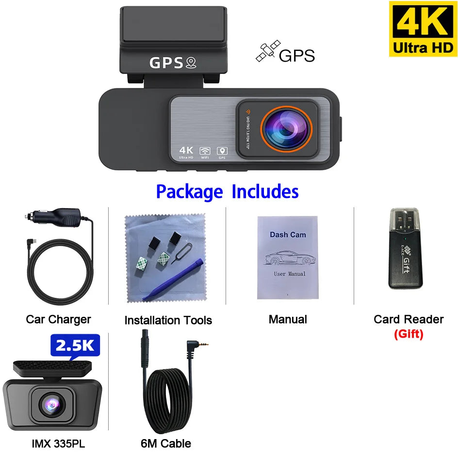 Dashcam 4K UHD + 2,5K Rückkamera mit GPS und WiFi — ConnectDrive D4 Drive