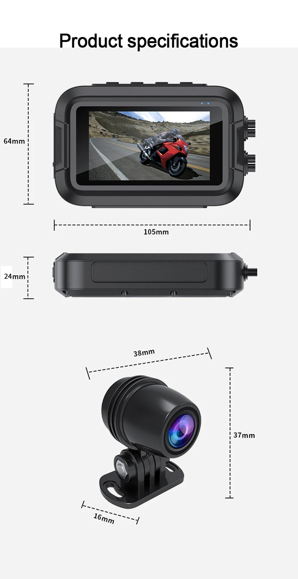 ConnectDrive Motorrad Dashcam Dual 1080P — WiFi, optional GPS, wasserdicht