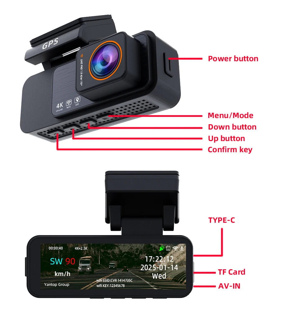 Dashcam 4K UHD + 2,5K Rückkamera mit GPS und WiFi — ConnectDrive D4 Drive