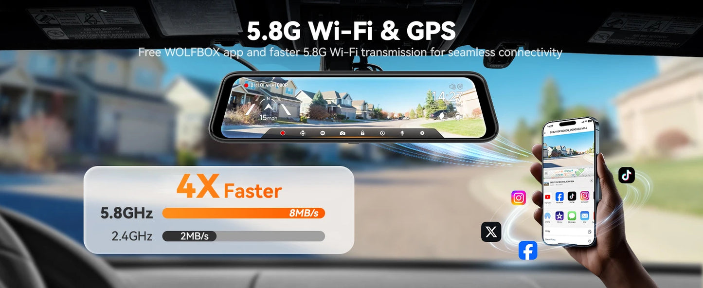 ConnectDrive Spiegel Dashcam 4K mit ADAS und BSD — 12 Zoll, 5,8-GHz-WLAN, GPS