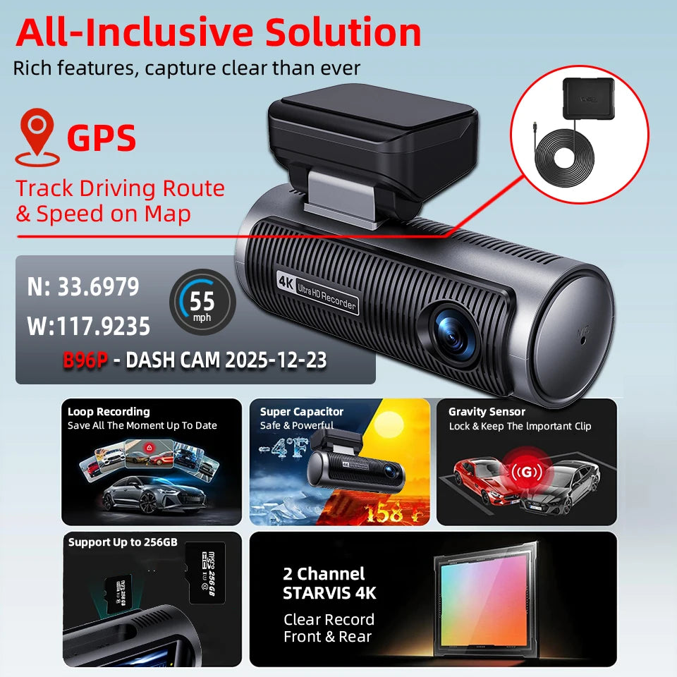 Dashcam 4K + 4K Dual — Vorne und Hinten in Ultra HD — ConnectDrive D4 Max