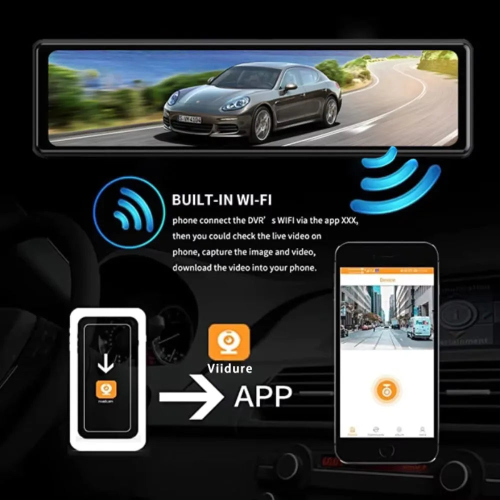 ConnectDrive Spiegel Dashcam 4K — 11,26 Zoll, Dual-Kamera, GPS und WLAN