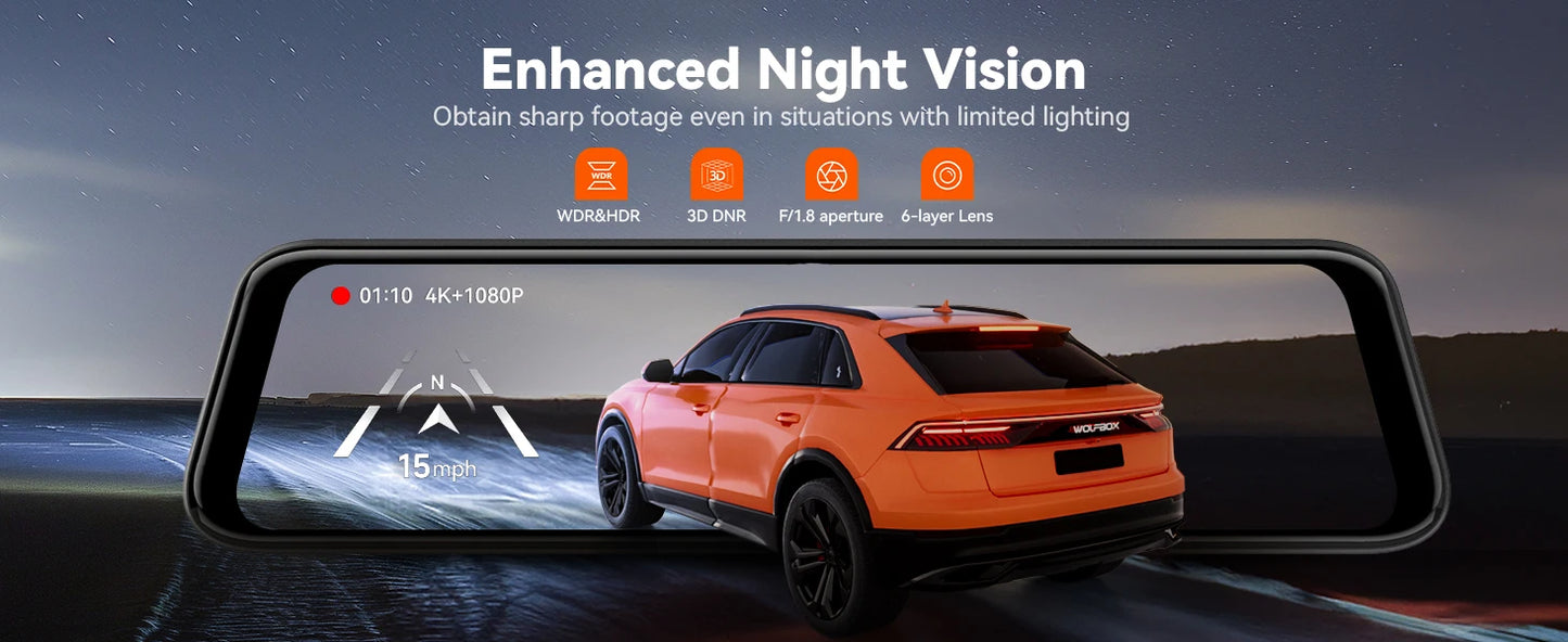 ConnectDrive Spiegel Dashcam 4K mit ADAS und BSD — 12 Zoll, 5,8-GHz-WLAN, GPS