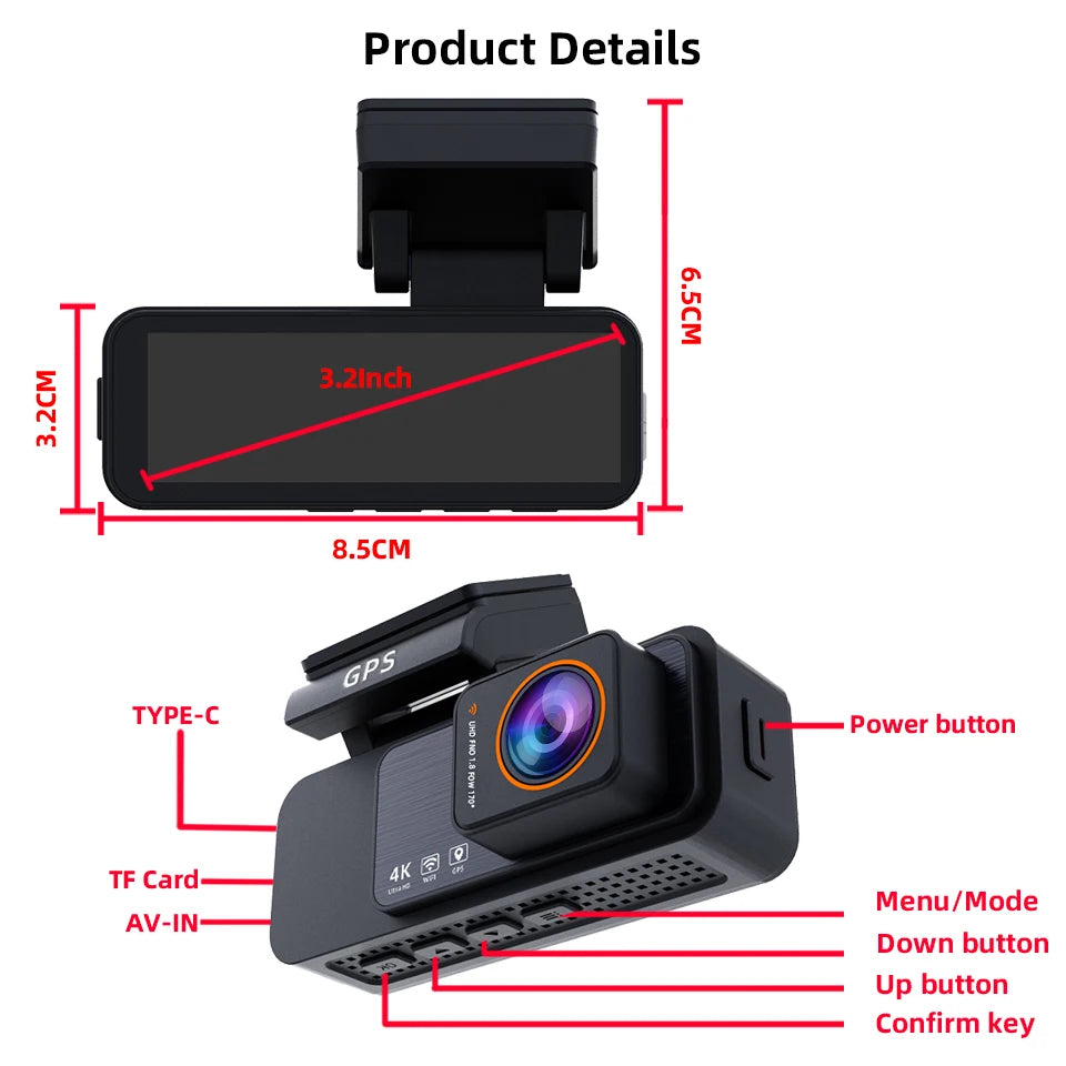Dashcam 4K UHD + 2,5K Rückkamera mit GPS und WiFi — ConnectDrive D4 Drive