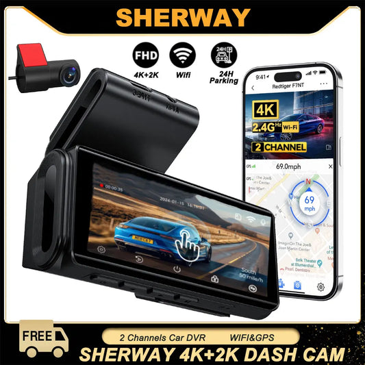 Dashcam 4K + 2K mit 4-Zoll-Touchscreen GPS WiFi — ConnectDrive D4 Touch