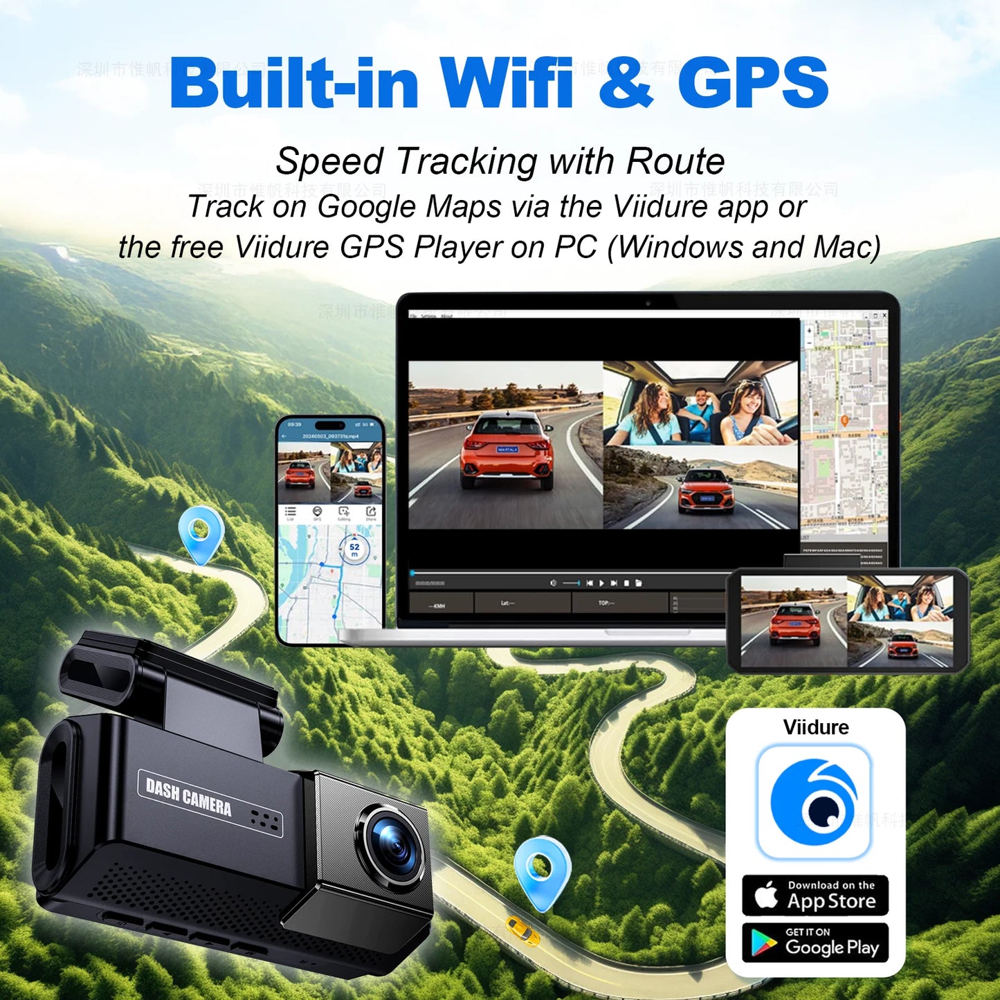 Dashcam 4K + 2K mit ADAS und GPS — ConnectDrive D4 Pro