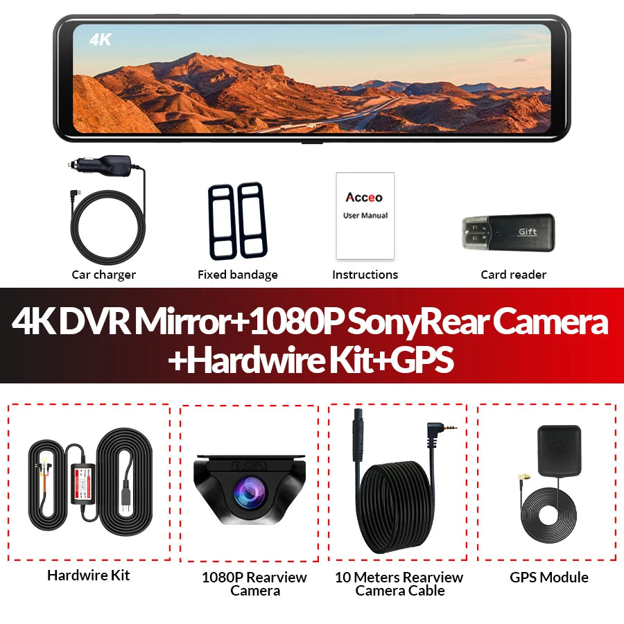 ConnectDrive Spiegel Dashcam 4K GPS — 12 Zoll, Dual-Kamera 6 m oder 10 m