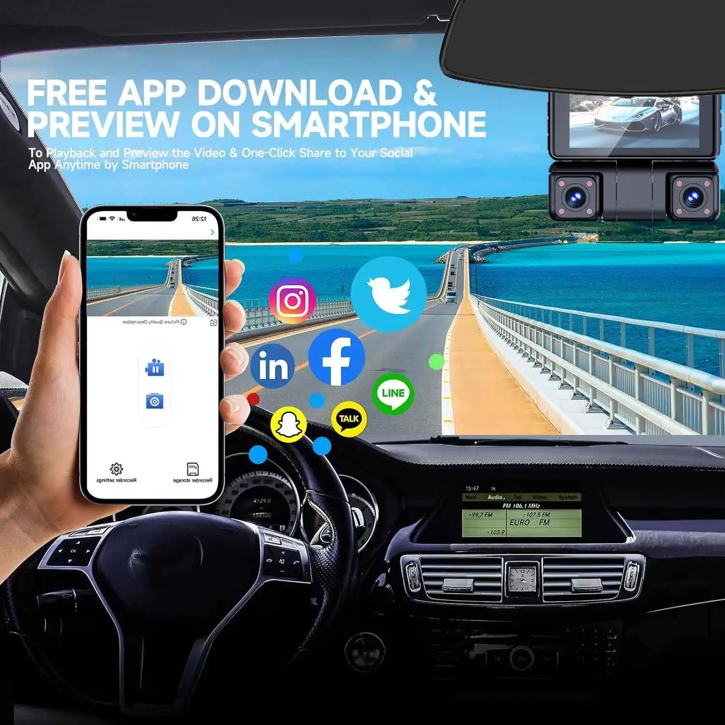 ConnectDrive 360°-Dashcam 4K 4-Kanal mit GPS — Front, Heck, Links und Rechts