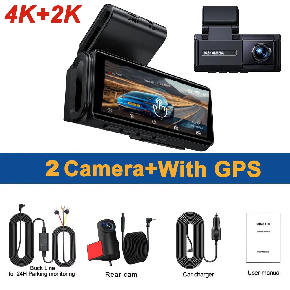 Dashcam 4K + 2K mit 4-Zoll-Touchscreen GPS WiFi — ConnectDrive D4 Touch