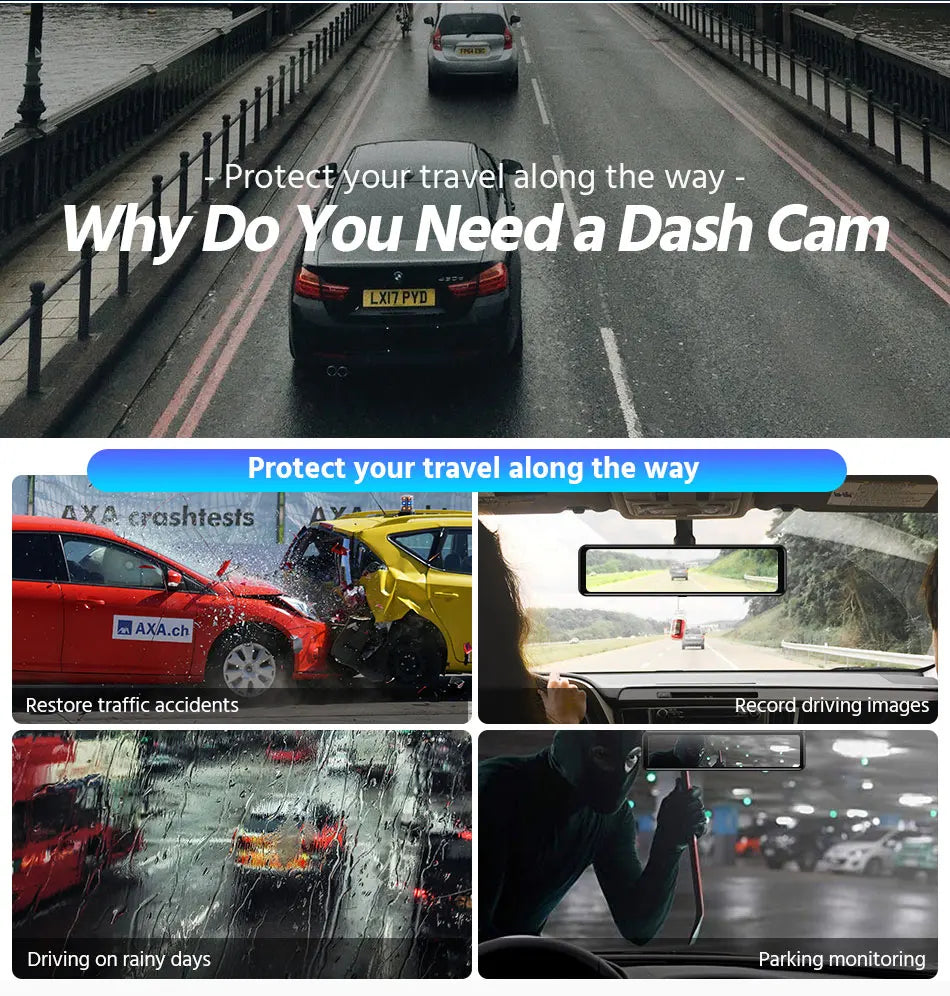 ConnectDrive Spiegel Dashcam 4K GPS — 12 Zoll, Dual-Kamera 6 m oder 10 m