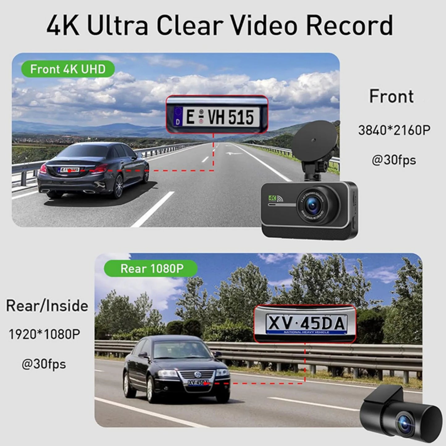 Dashcam 4K Vorne Hinten mit GPS und Parküberwachung — ConnectDrive D4