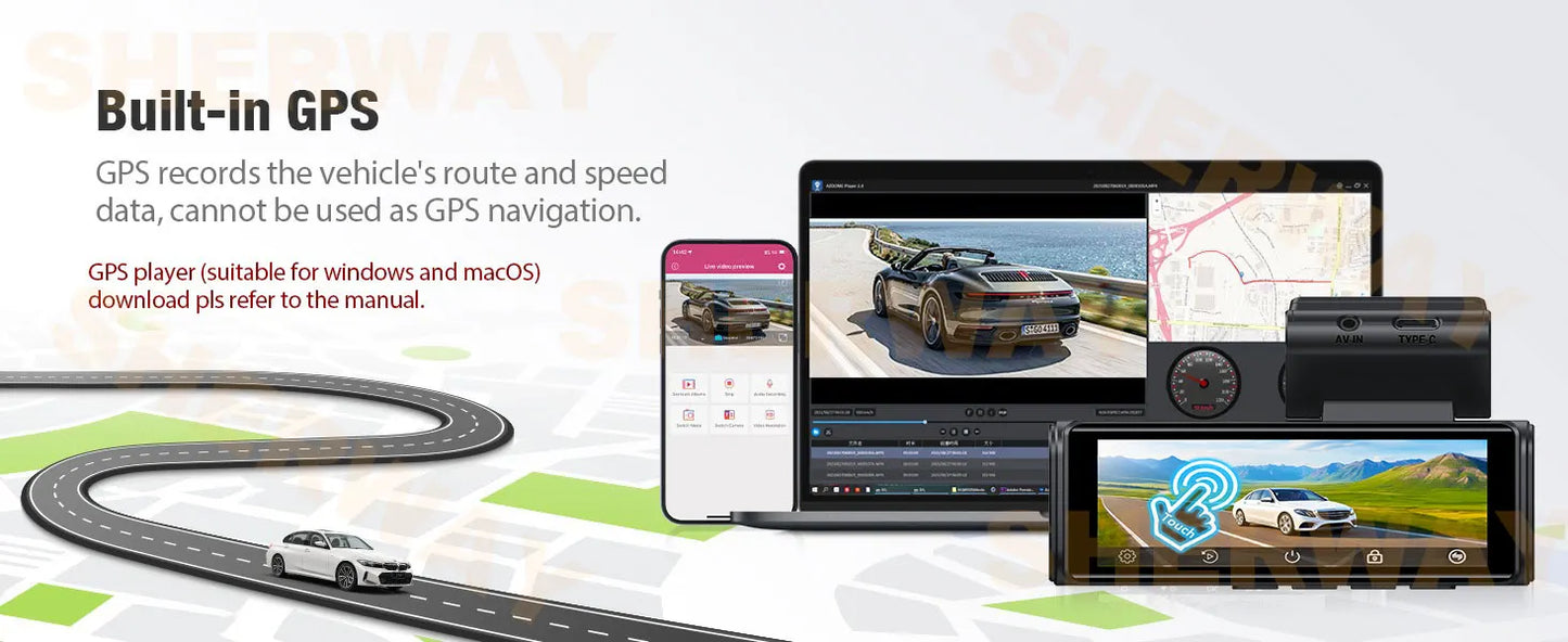 Dashcam 4K + 2K mit 4-Zoll-Touchscreen GPS WiFi — ConnectDrive D4 Touch