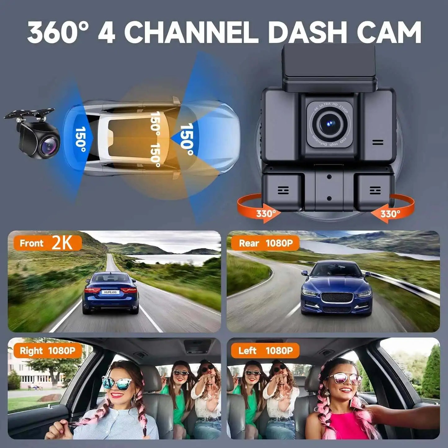 ConnectDrive 360°-Dashcam 4K 4-Kanal mit GPS — Front, Heck, Links und Rechts