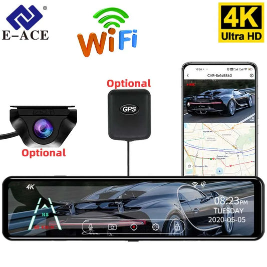 ConnectDrive Spiegel Dashcam 4K Touchscreen — 12 Zoll, Dual-Kamera, GPS und WLAN