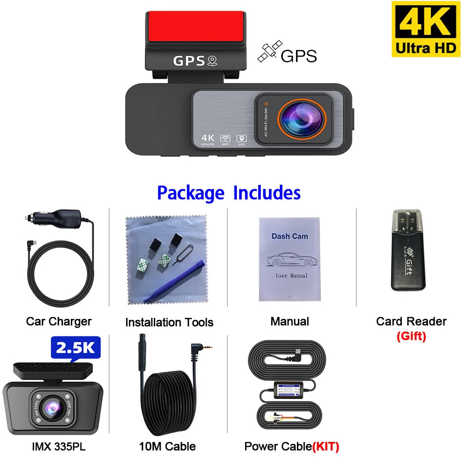 Dashcam 4K UHD + 2,5K Rückkamera mit GPS und WiFi — ConnectDrive D4 Drive