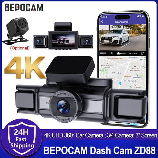 ConnectDrive 360°-Dashcam 4K mit OBD — 3 oder 4 Kameras, GPS, WLAN