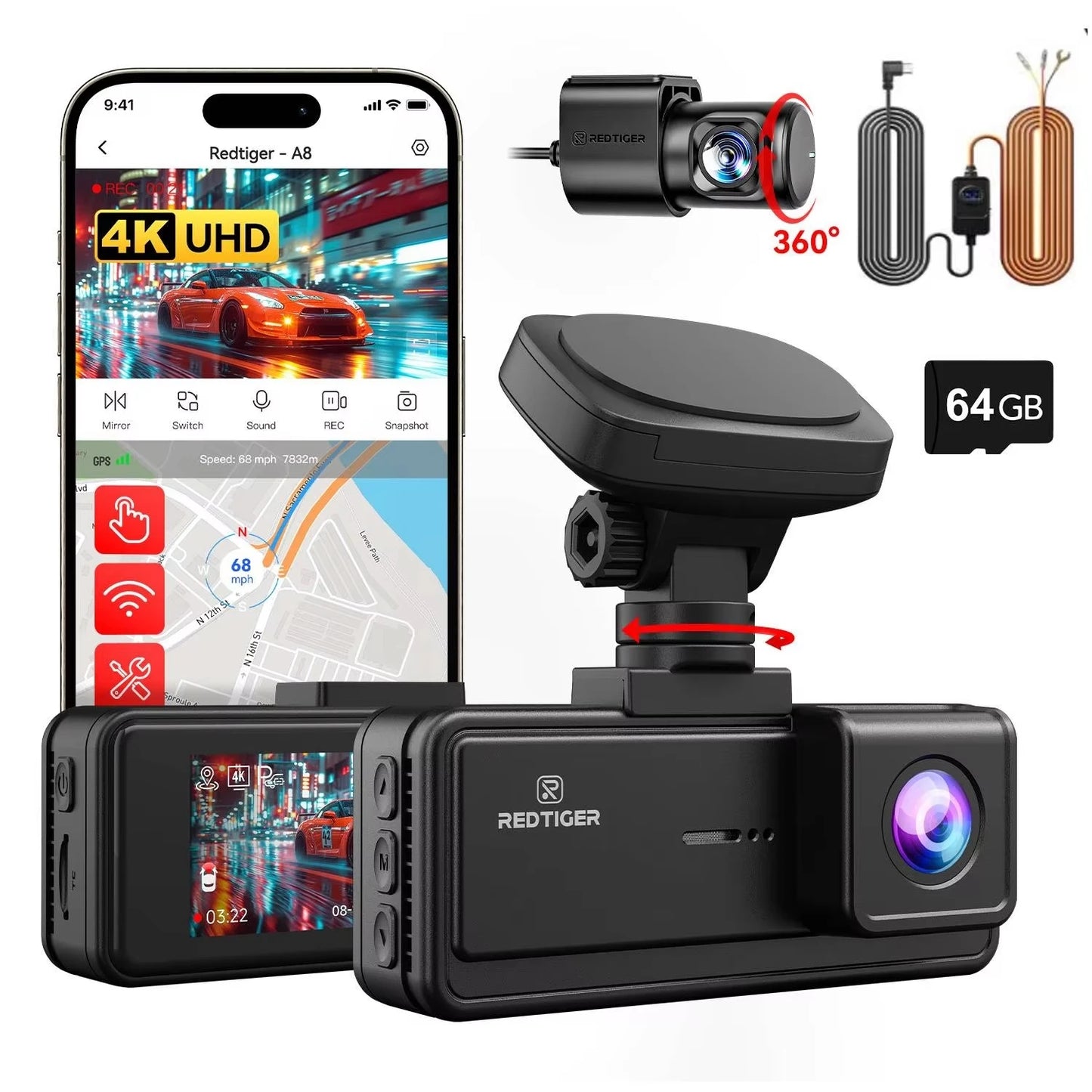 Dashcam 4K mit 5,8 GHz WiFi und Touchscreen GPS — ConnectDrive D4 Swift