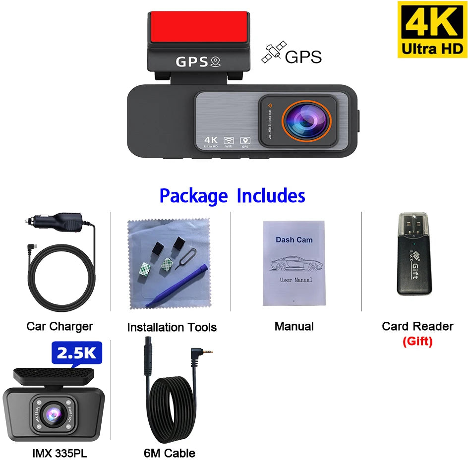 Dashcam 4K UHD + 2,5K Rückkamera mit GPS und WiFi — ConnectDrive D4 Drive