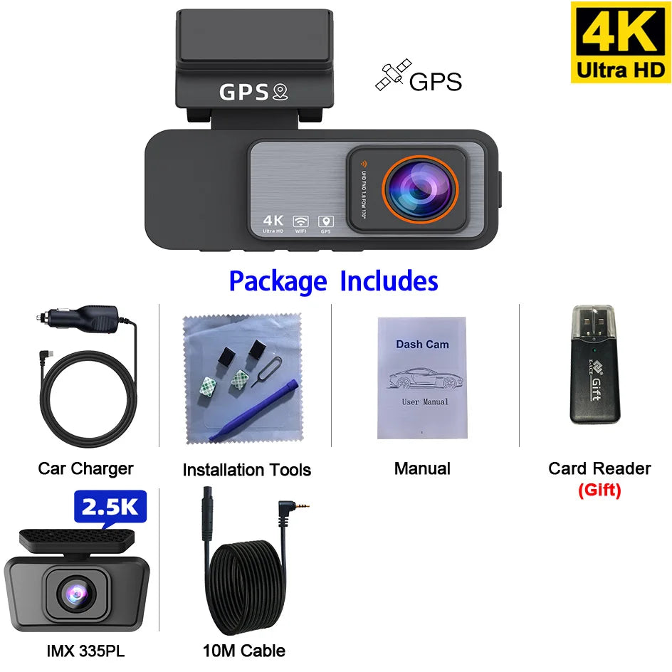 Dashcam 4K UHD + 2,5K Rückkamera mit GPS und WiFi — ConnectDrive D4 Drive