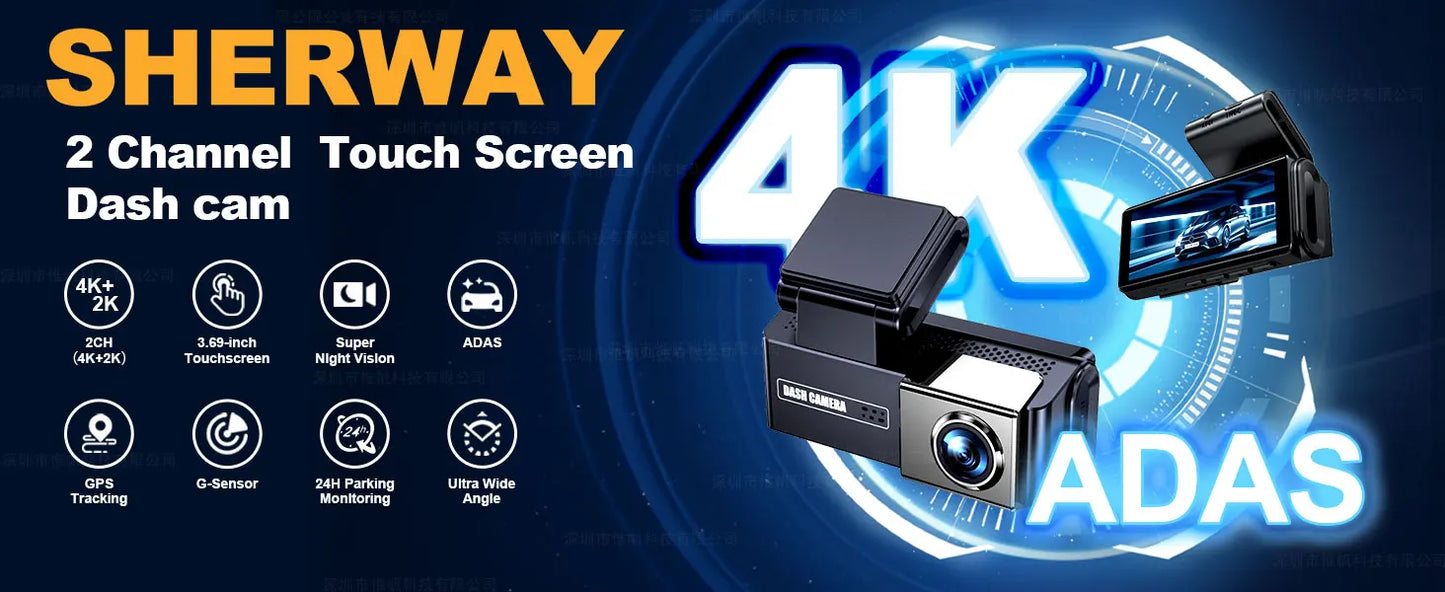 Dashcam 4K + 2K mit ADAS und GPS — ConnectDrive D4 Pro