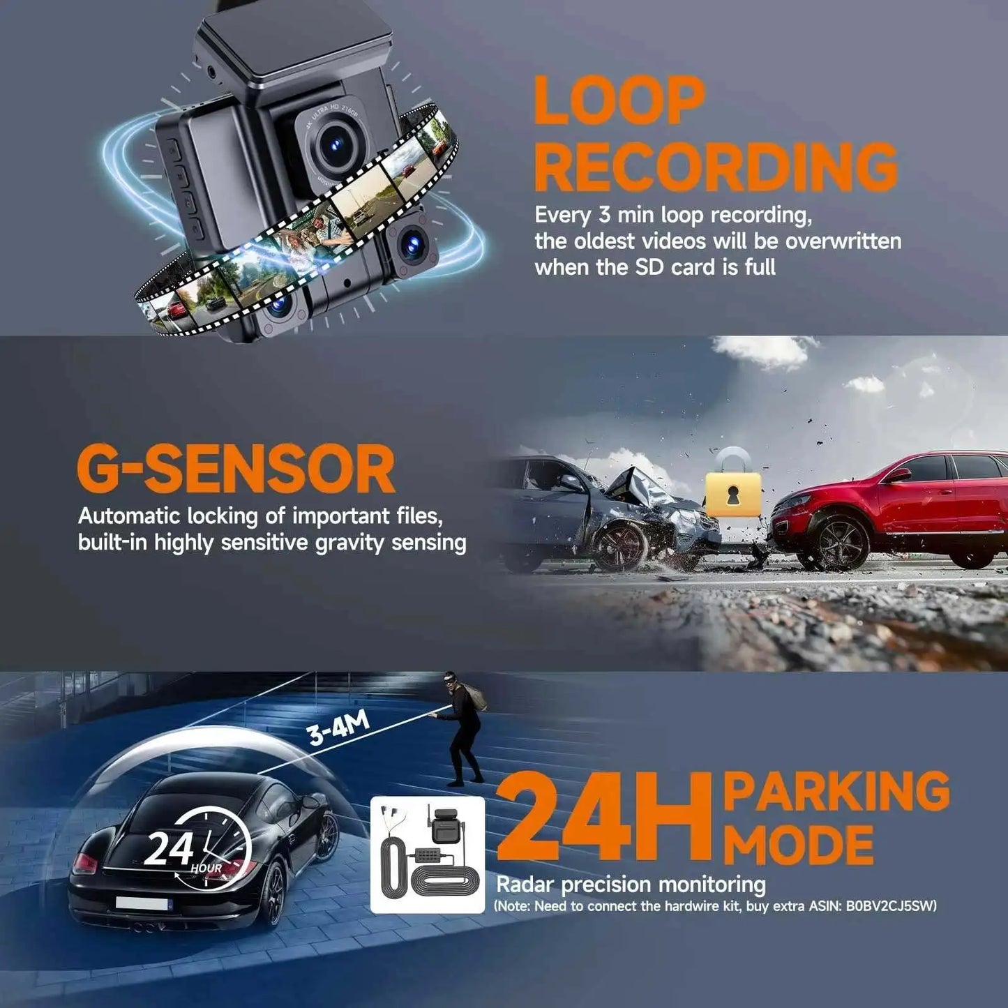 ConnectDrive 360°-Dashcam 4K 4-Kanal mit GPS — Front, Heck, Links und Rechts