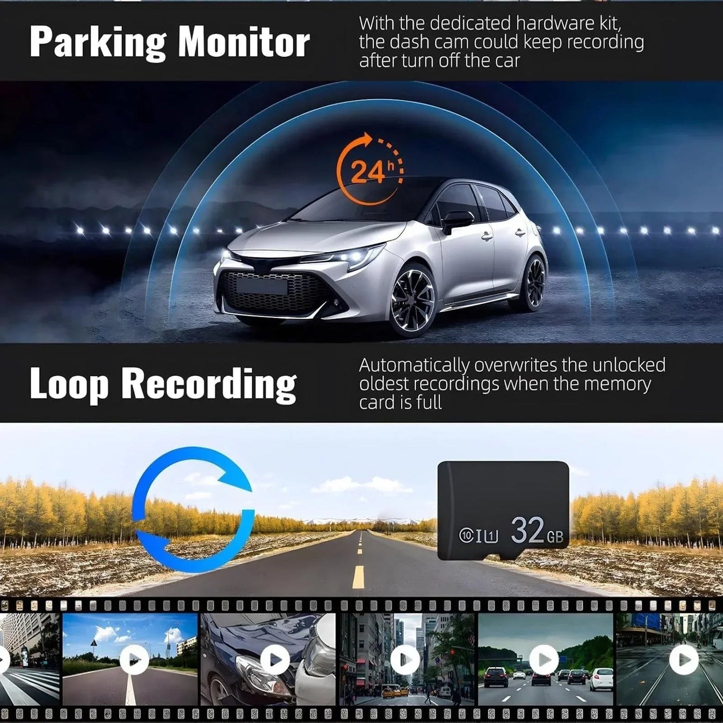 Dashcam Vorne Hinten 1080P — ConnectDrive D2 mit IR-Nachtsicht