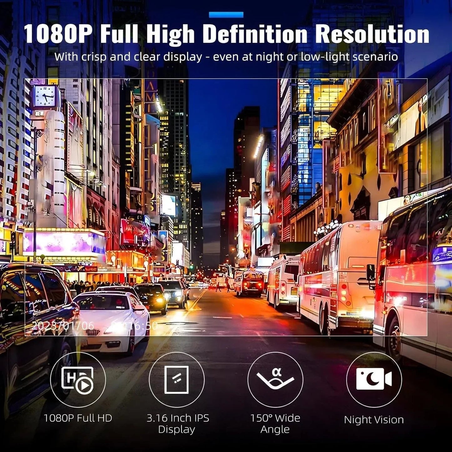 Dashcam Vorne Hinten 1080P — ConnectDrive D2 mit IR-Nachtsicht